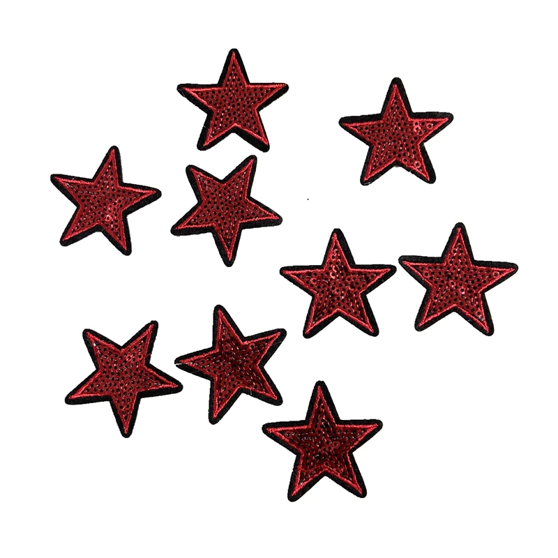 20pcs/lot Small Red Star Sequined Patches Badge Embroidered Appliques Iron on Patch for Clothes Bags DIY Decal Apparel Accessory | Дом и сад