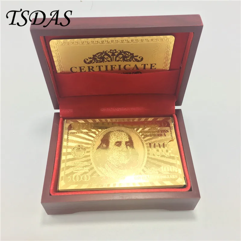 Обычная Золотая игральная карта $100 покерная пластиковая 24K фольга для покера с