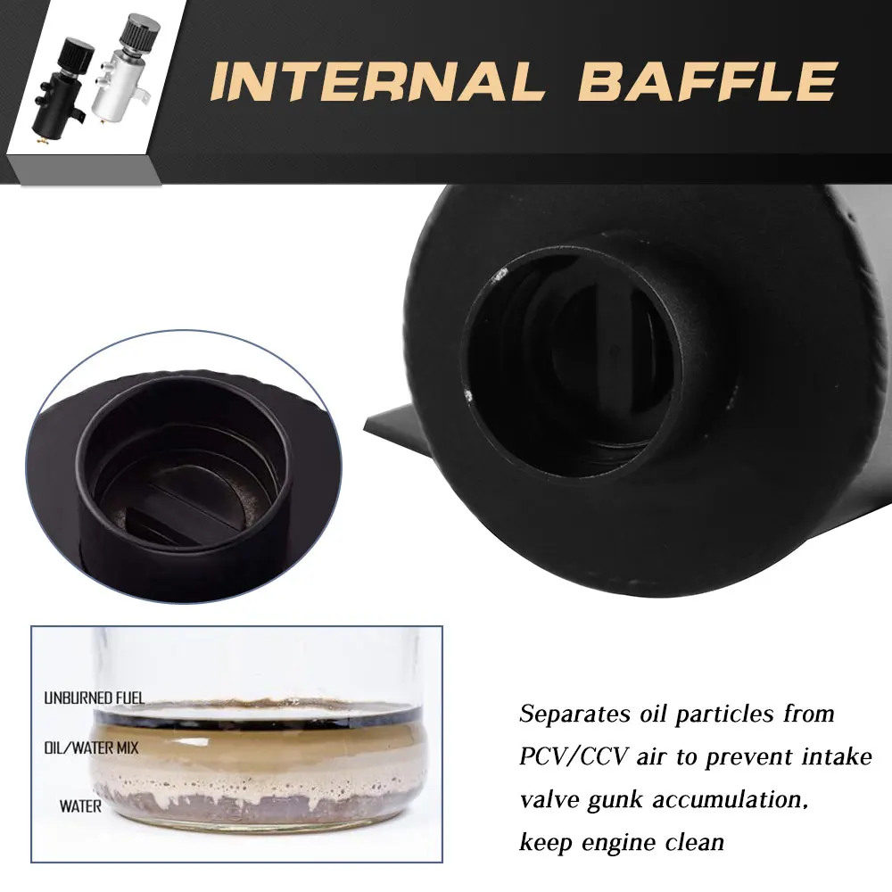 Oil Catch Can Tank with Breather Filter Aluminium 10 AN Round 0.75L Brushed Baffled Universal Separator bracket