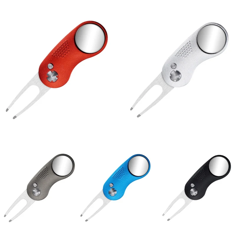 

Metal Foldable Golf Divot Fork Tool with Button Magnetic Ball Marker Portable for Golf Club Golf Accessories Golf Training Aids