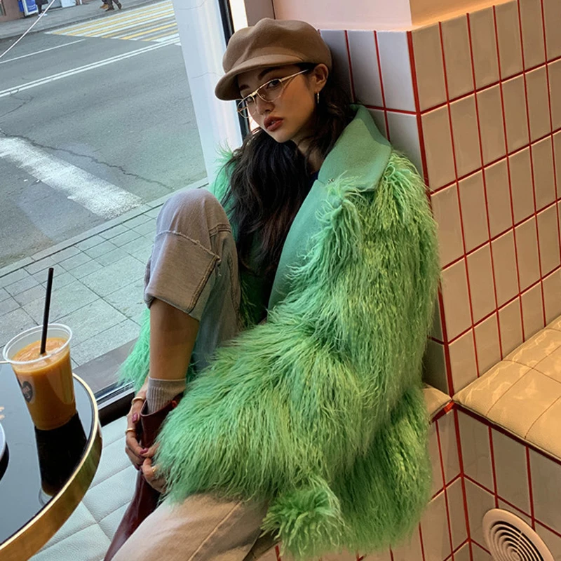 Зимняя женская модная куртка из искусственного меха с отложным воротником