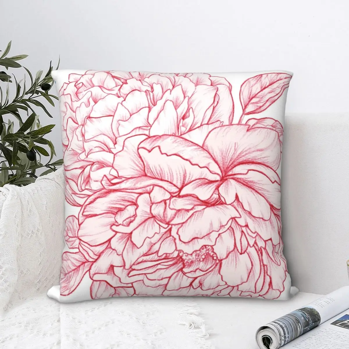 

Чехол для подушки с розовыми пионами, 45 х45 см