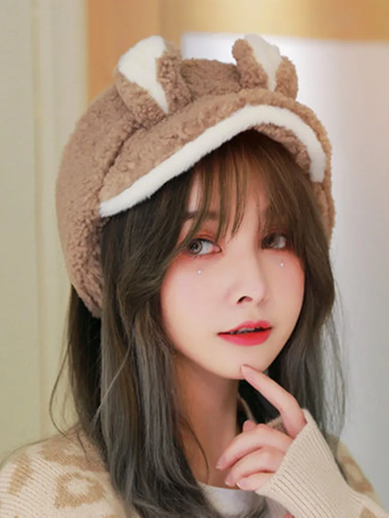 

Hat Winter Ladies Heating One Ear Protector Sweet Cute Fashion Hundred Sets of Cold-proof and Thickening Fluff