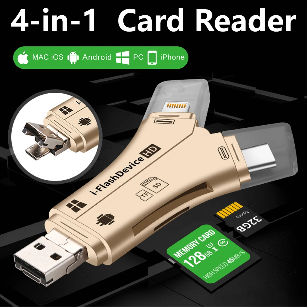 4в1 кардридер usb-C Micro USB MicroSD адаптер для Android ipad/iphone 7 8 X plus 6s5s Macbook OTG TF SD Y ридер |