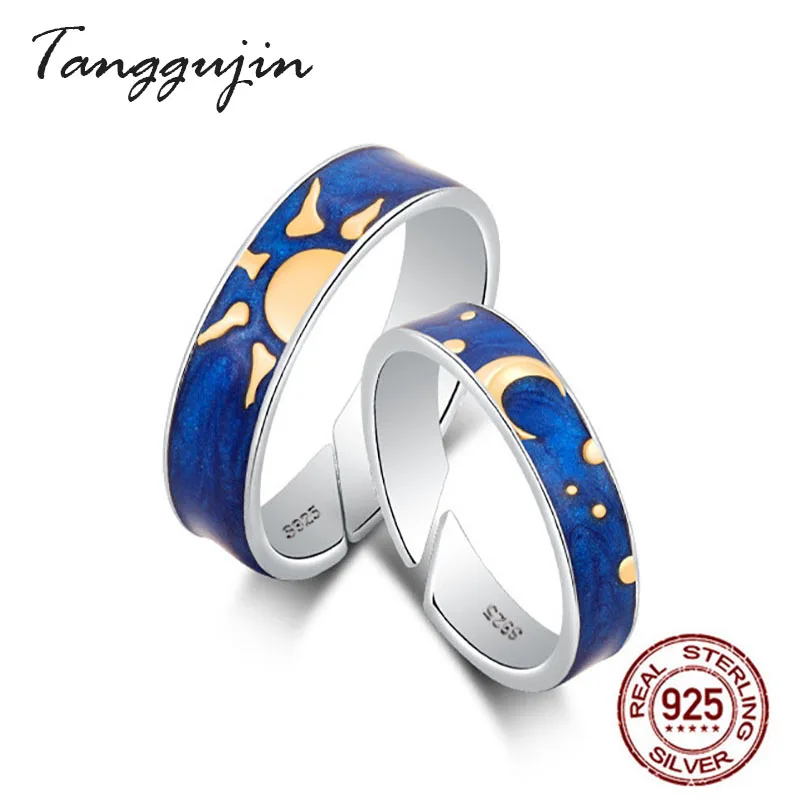 Эмалированное кольцо из серебра 925 пробы регулируемые кольца для свадьбы пар
