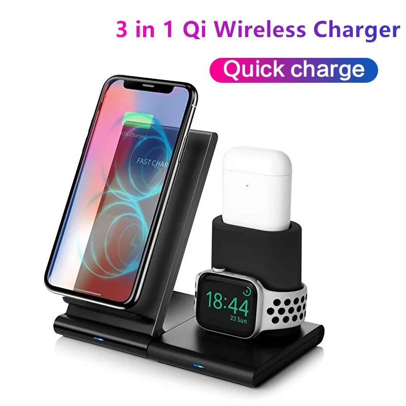 Беспроводное зарядное устройство Qi 3 в 1 для iPhone 11 Pro X Samsung S10 Apple watch 4 Airpods |