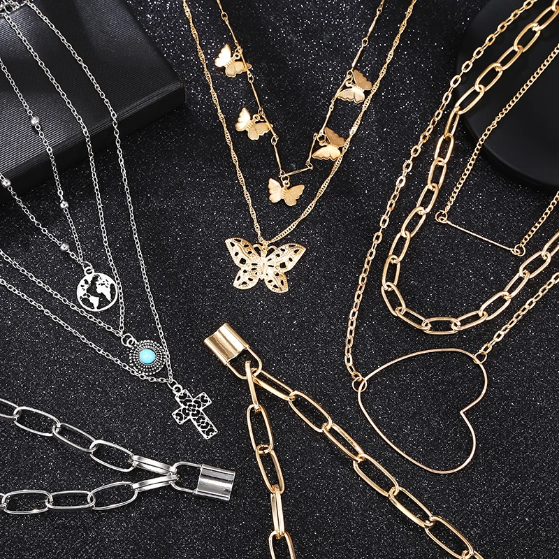 Многослойные металлические ожерелья с замком в стиле хип-хоп панк крест кулон