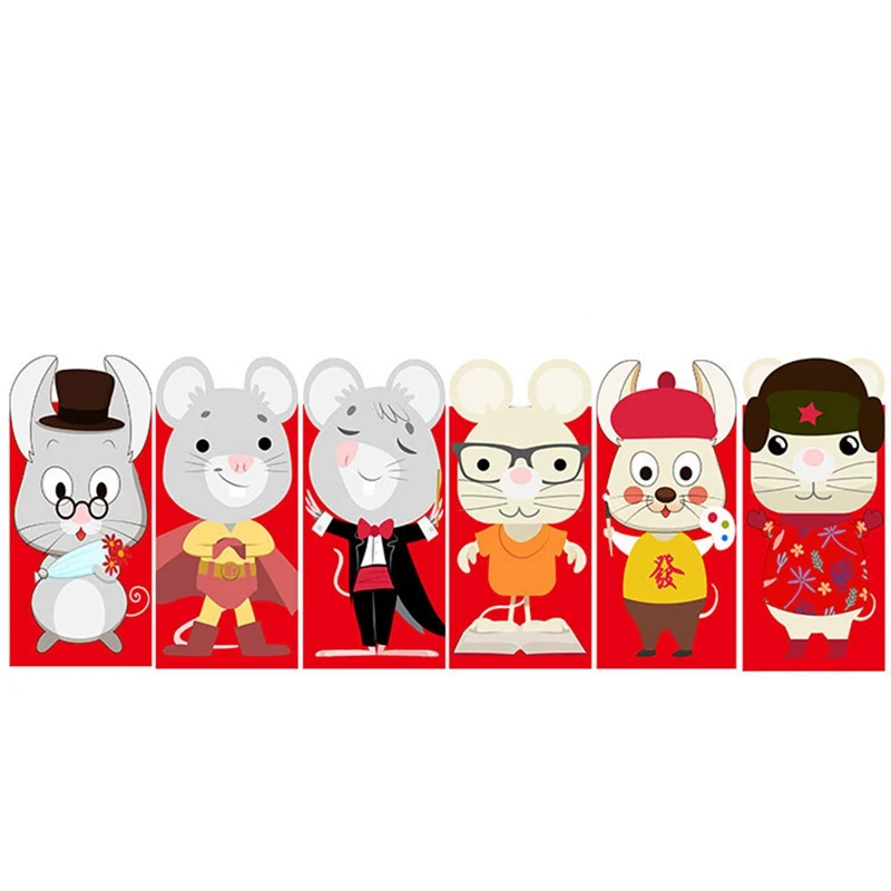 6 шт./компл. китайский новый год красный конверт для денег крысы пакет мешок