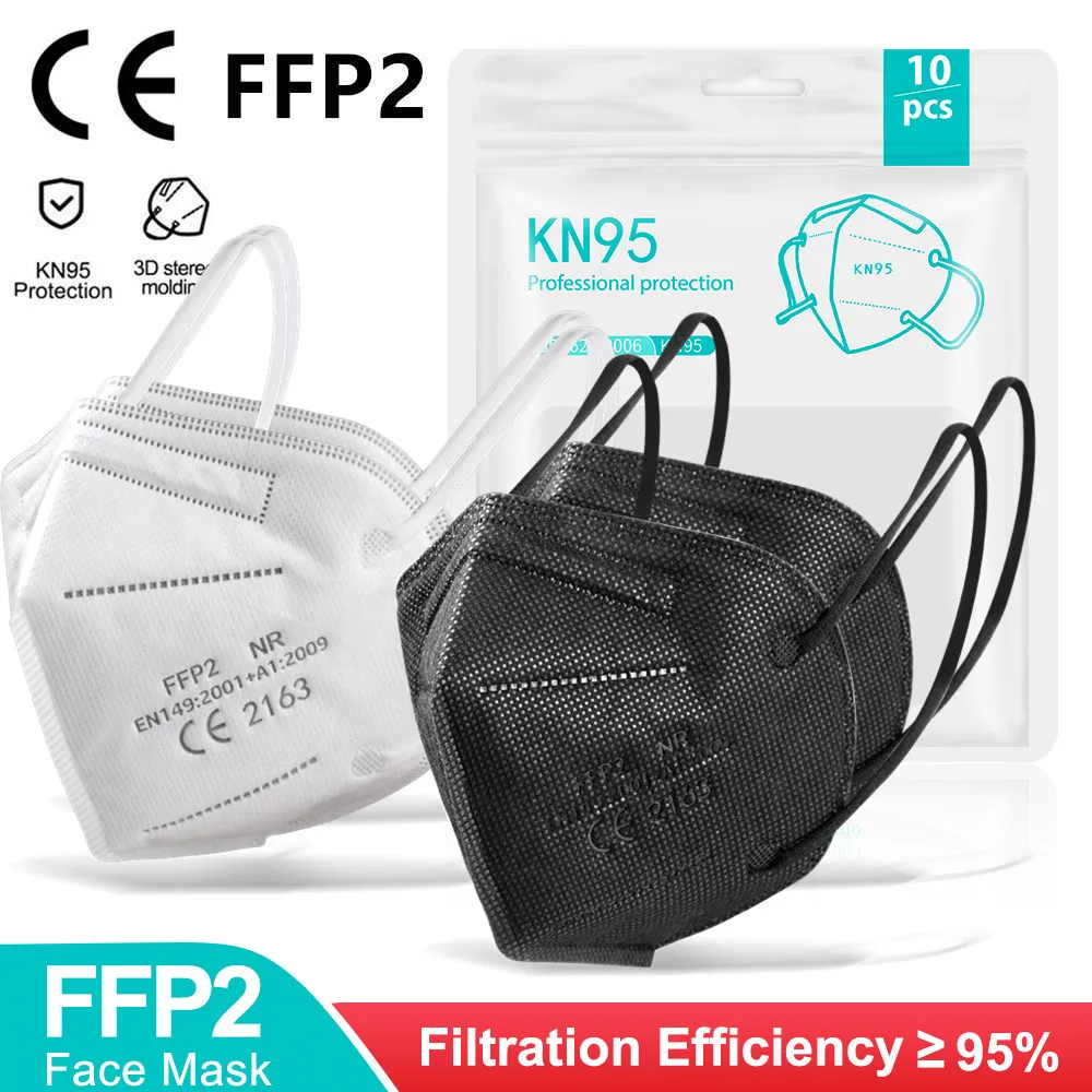 5 100 шт. FFP2 Mascarillas Negras слоев многоразовые KN95 маска для лица одобренный FPP2 защитный