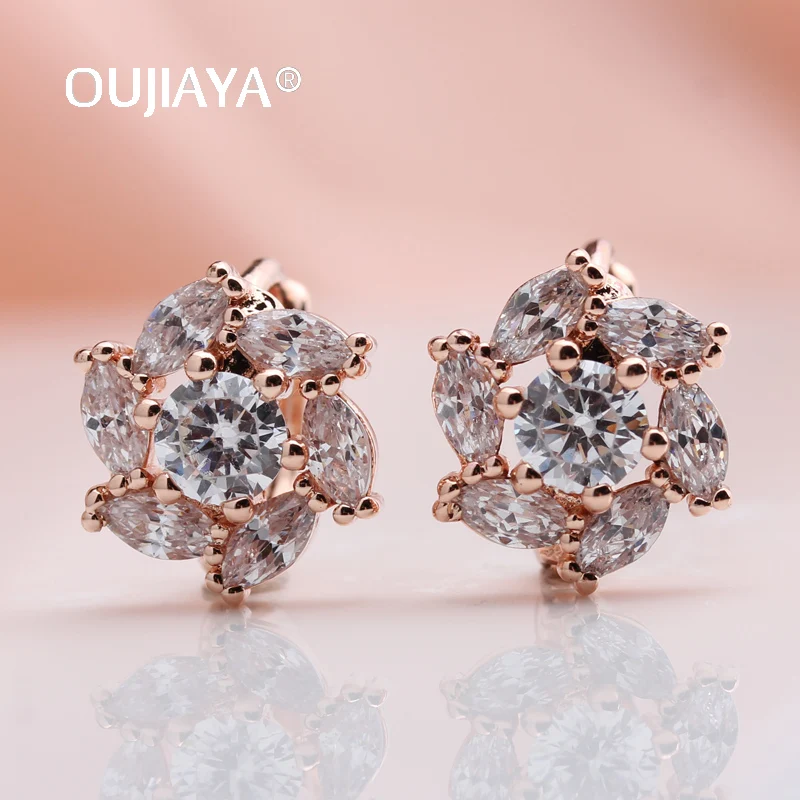 

Oujiaya Hot Flowers Dorp Earrings For Women Girls 585 Rose Gold Zircon Dangle Earrings Wholesale Jewelry Valentines Gifts A141