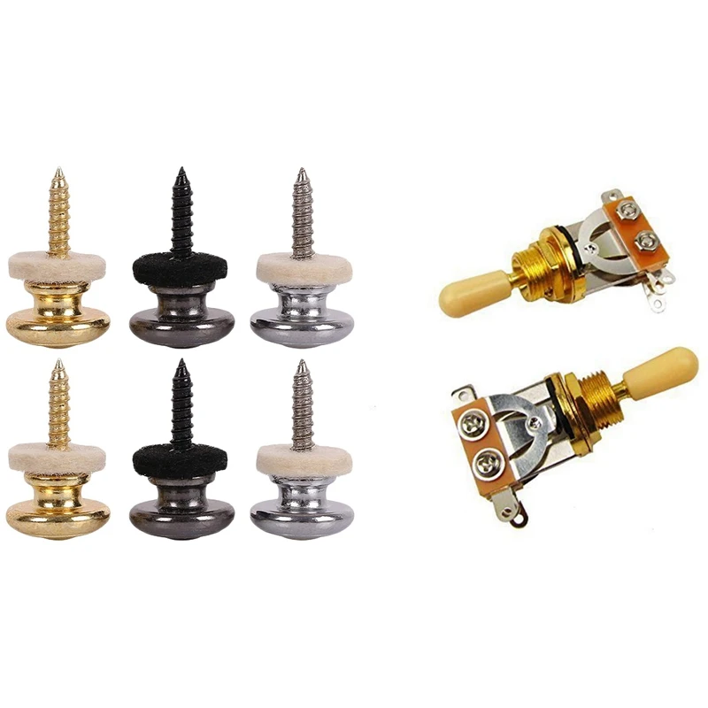 

2Pcs Metric 3 Way Short Straight Guitar Toggle Switch With 6Pcs Mushrooms Head Guitar Strap Buttons Strap Locks Chrome