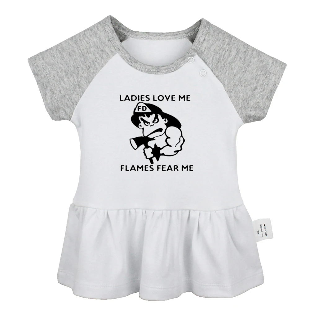 

Ladies Love Me Flames Fear Me Firefighter Lake Life Family Design Newborn Baby Girls Dresses Toddler Infant Cotton Clothes