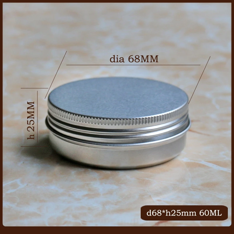 

50pcs/lot 60g Aluminum Cosmetic Jar 68mm diameter Cream Pot Inner Lid 60ml Eyes Lip Balm Mask Tin Ointment Hand Cream Box