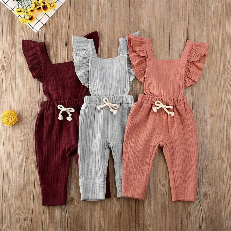 

Newborn Baby Girls Romper Winter Clothes Set Solid Ruffle Short Sleeve Belt Bib Pants Romper Overalls Cotton Outfits 0-3Y