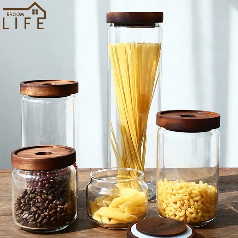 

750ml/1000ml/1800ml Kitchen Food Storage Jars Transparent Glass Container Dried Fruit Snacks Sealed Cans Noodle Pasta Organizer