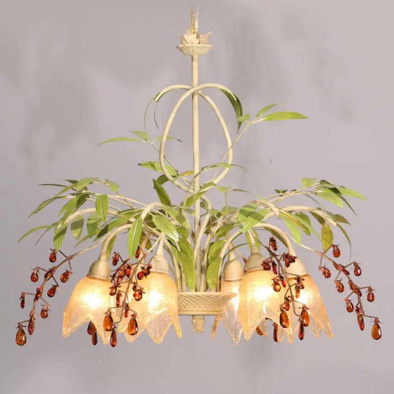 

Mediterranean plant light wrought iron chandelier crystal Cafe light restaurant Flower lamp bedroom home decor lights & lighting