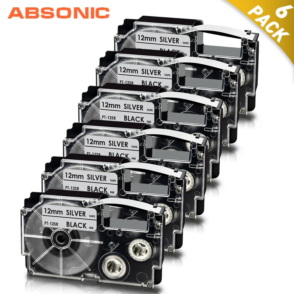 

Absonic 6PK 12 мм для объектива с оптическими зумом Casio запечатанных лент для XR-12SR черный на серебристом XR12SR XR12SR картридж принтера лента для объект...