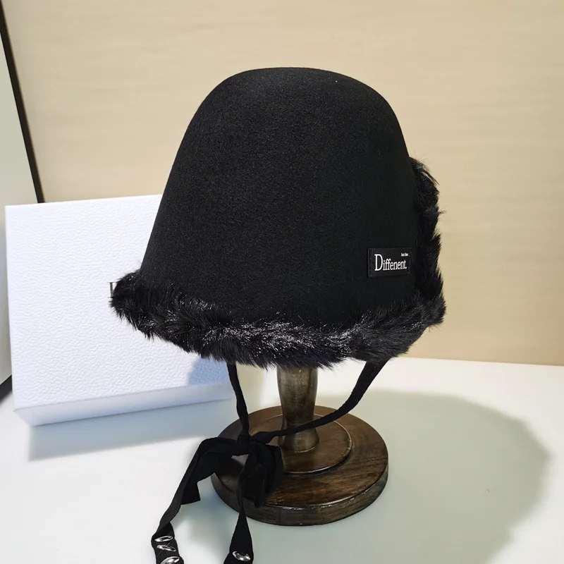 Женская фетровая шляпа Повседневная теплая плюшевая Панама с разрезом сзади
