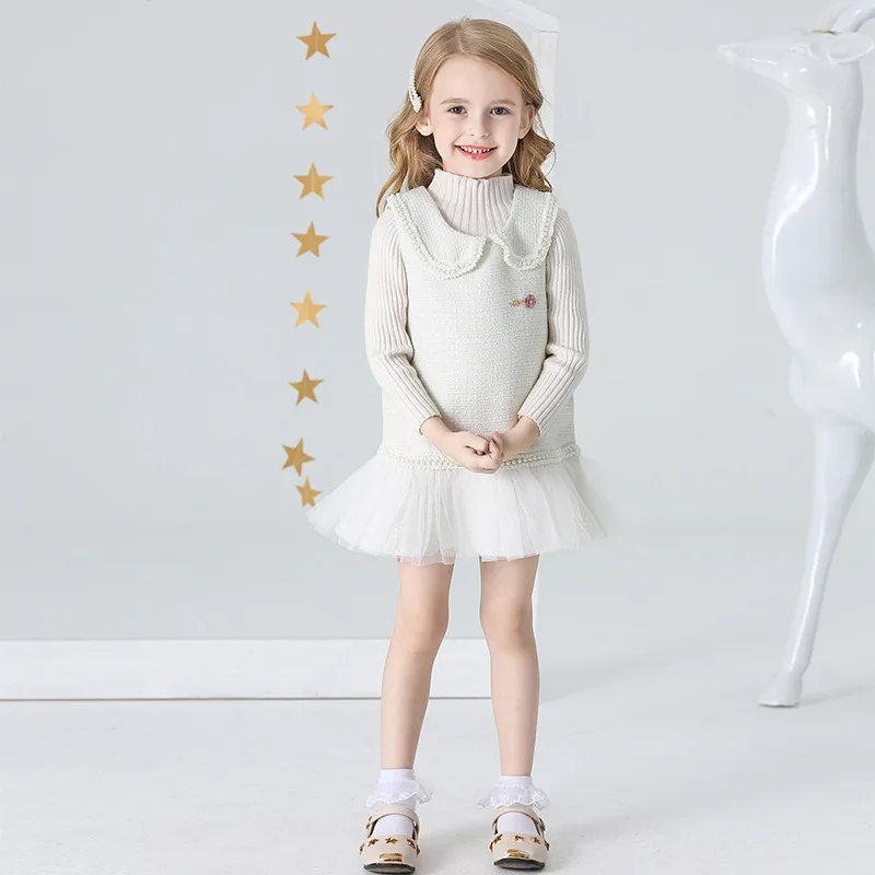 

Autumn Children Bow Full Clothing Teenage Girls Costume Party Sweater Dresses For Princess Tutu Kids Dress Elegant Flower Frock