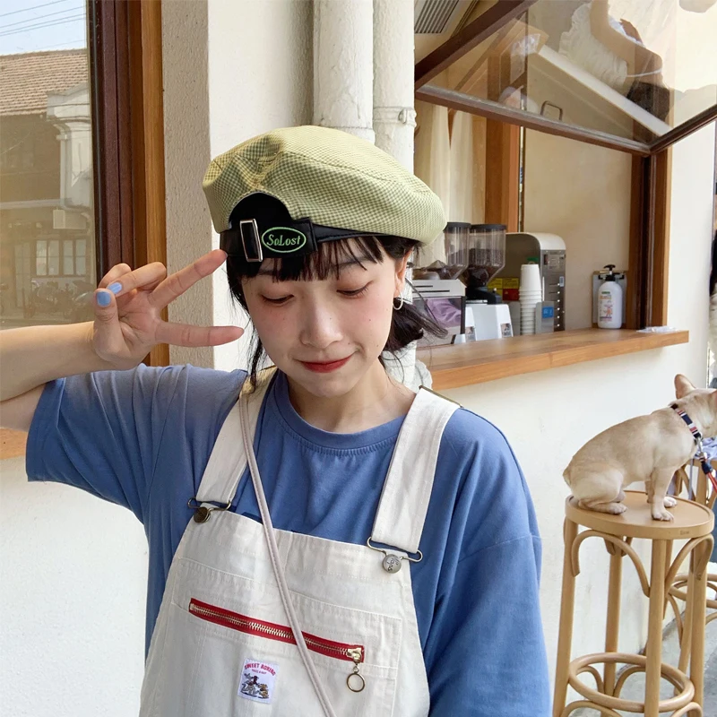 Берет Foux женский клетчатый полосатый в японском стиле с надписью дизайнерские