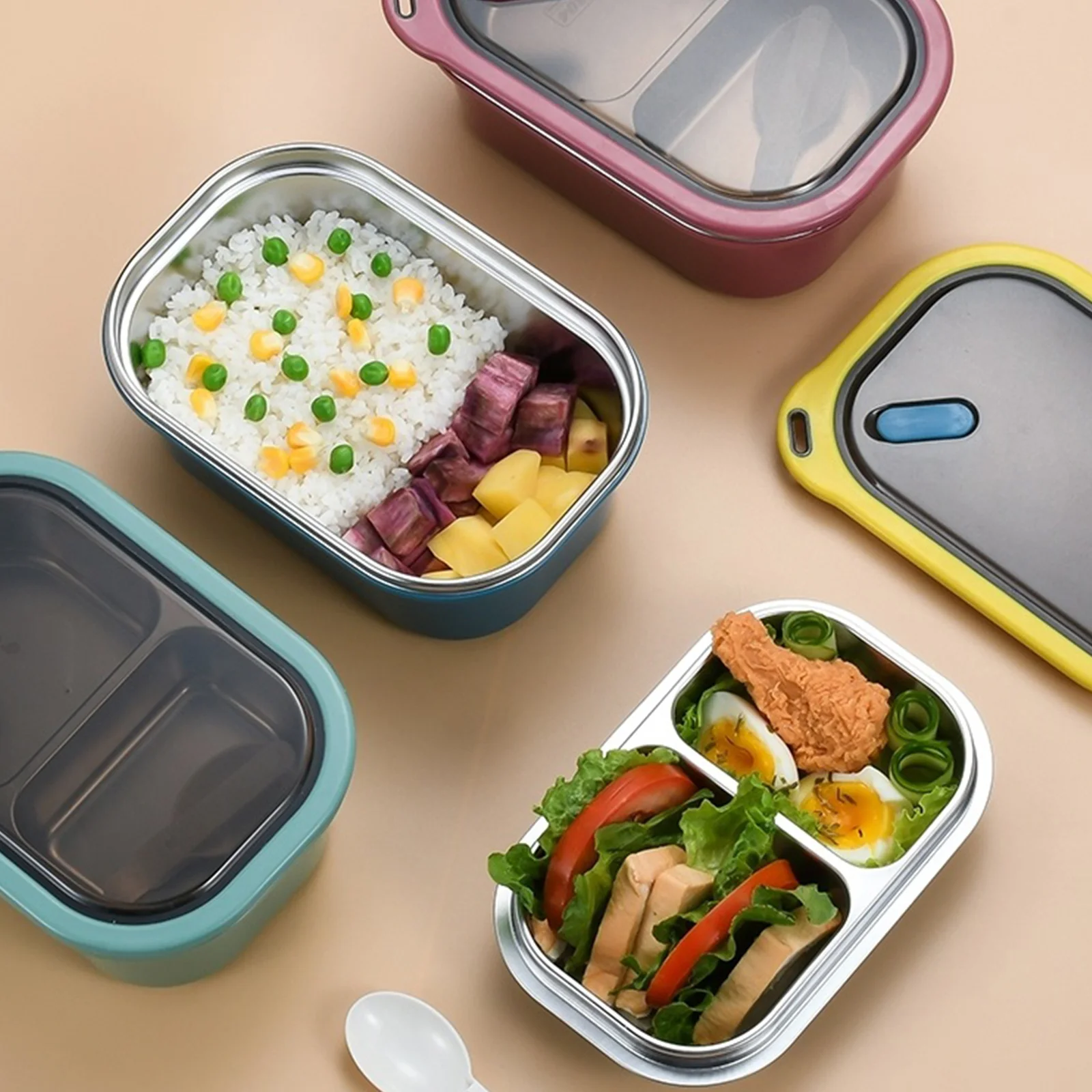 

Stainless Steel Containers Portable Kitchen Storage Box with Lid Eco-Friendly Metal Box for Kids School Leakproof Design