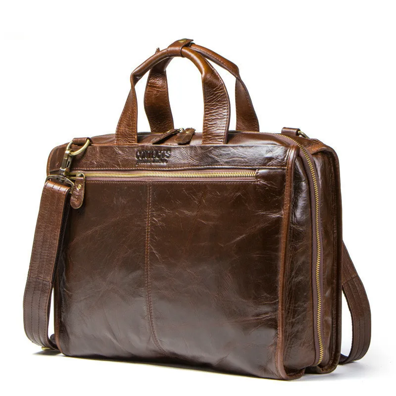 

Genuine mens Leather Briefcase laptop messenger brown bags Business Man Single Shoulder Satchel Leisure Time Computer Package