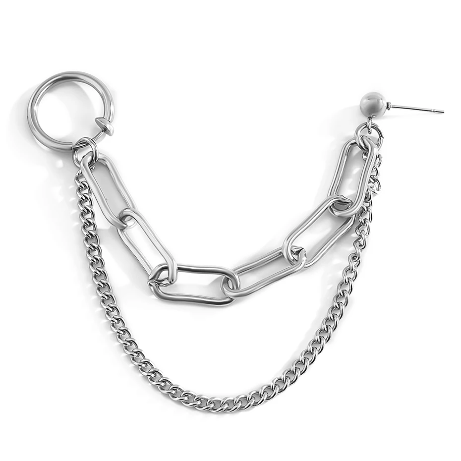 

Hip Hop Long Chain Cuff Earring for Men Unisex Jewelry Punk Tassel Dangle Drop Earrings Earrings Ear Clip Piercing Without Piece