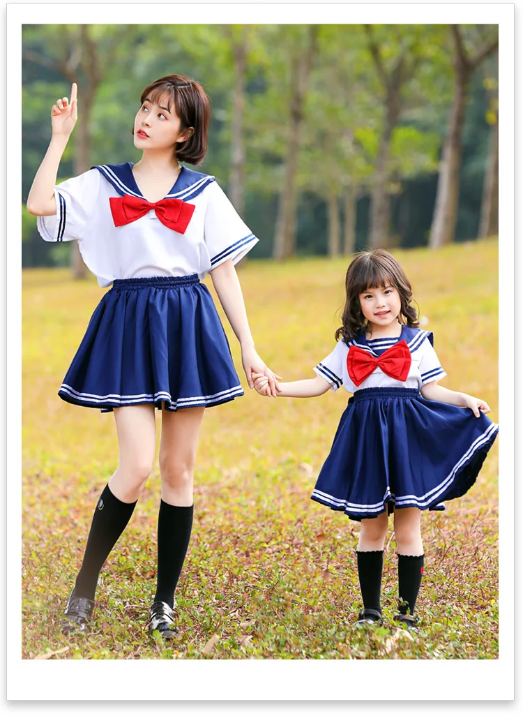 

JK school uniform parent-child clothing adult children cute school soft cute sailor uniform cosplay navy tricolor bow tie