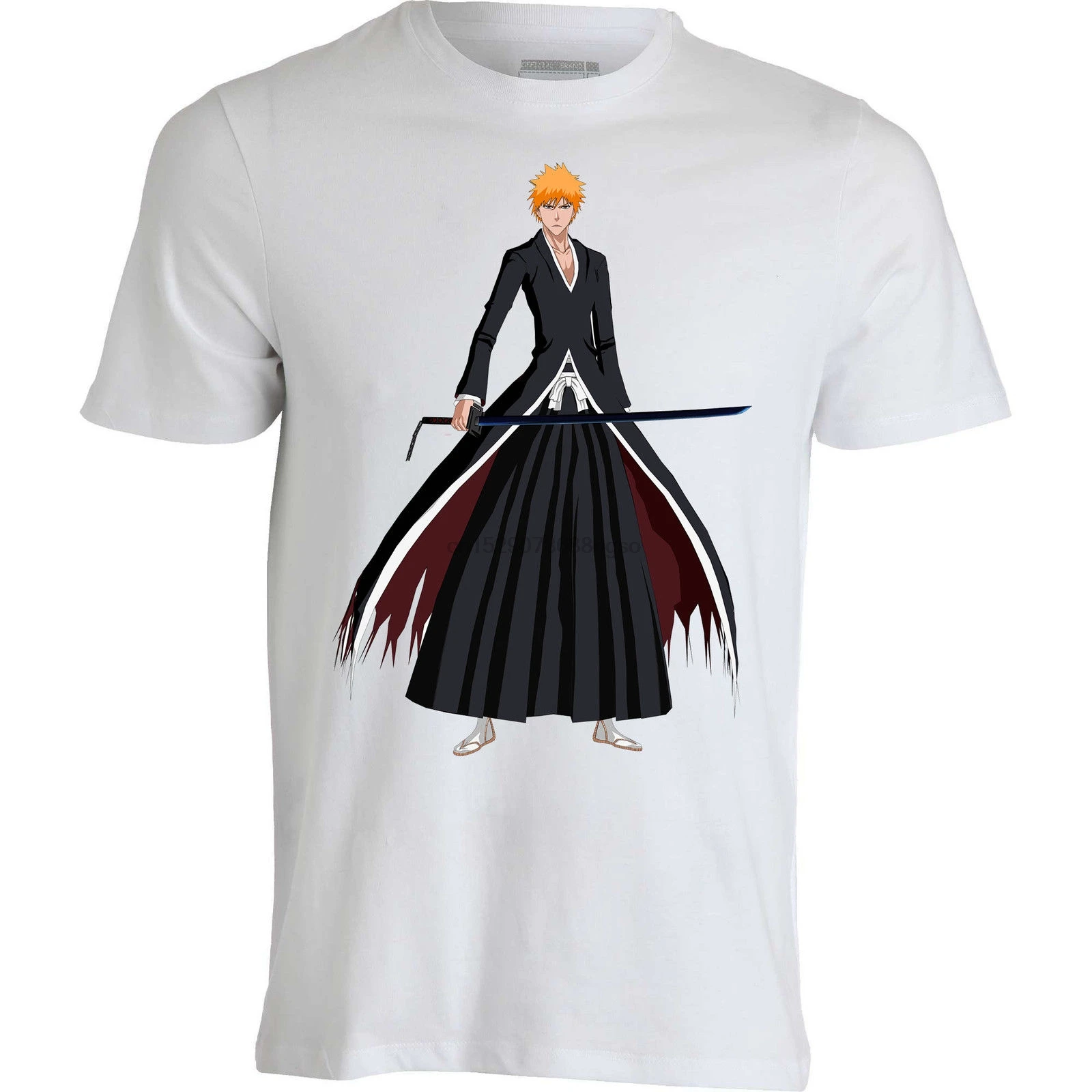 Отбеливатель Ichigo Kurosaki искусство меча Манга Аниме Мужская одежда Топ Футболка