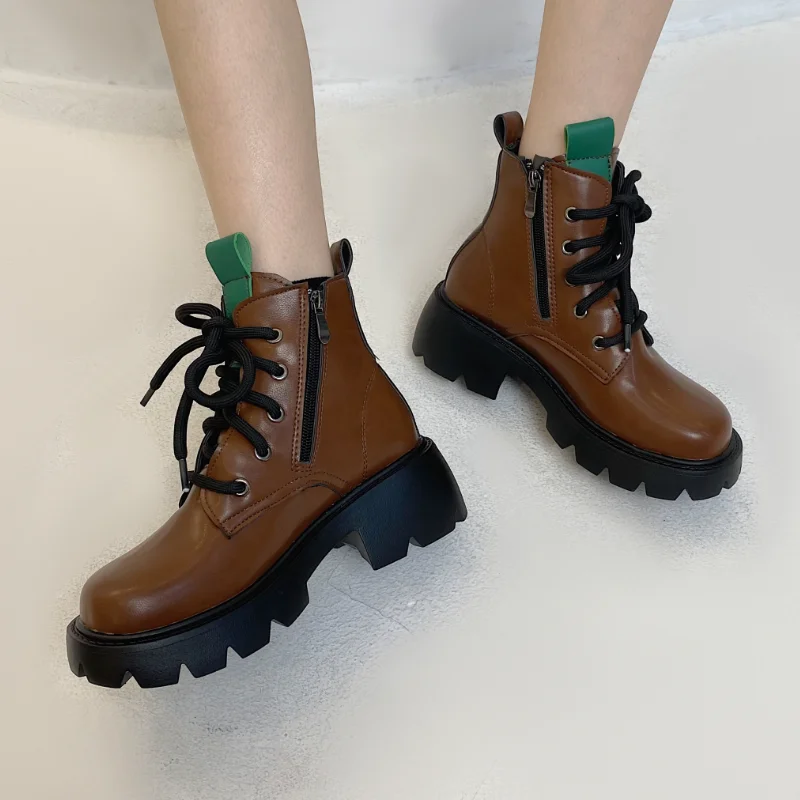 

2021 New Martin Boots Women Shoes Fashion Chunky High Heels Shoes Woman Ankle Boots Wedges Lace Up Platform Booties Botas Mujer