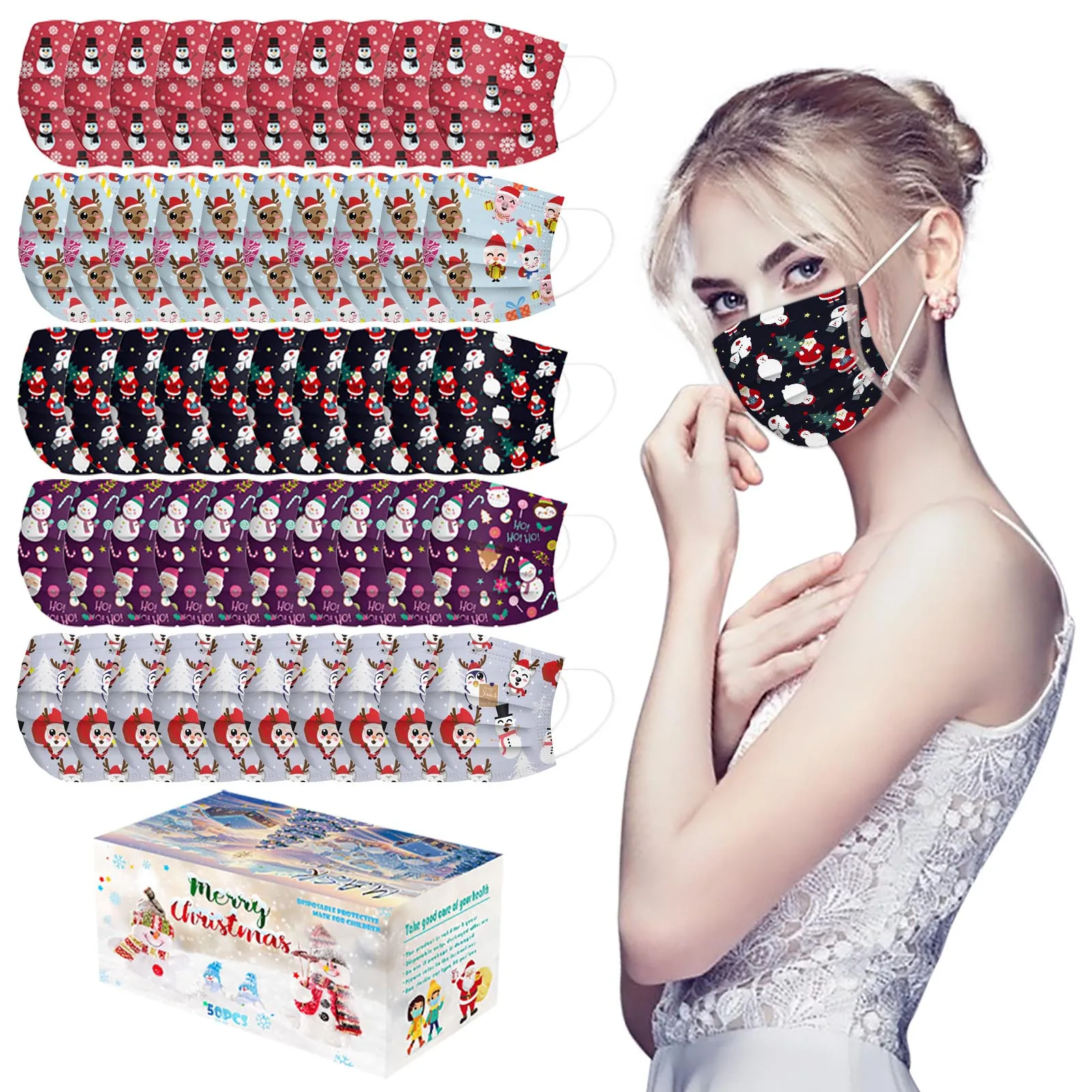 Adult Mask Childlike Disposable Face Adjustable Snowman Outdoor Safety 3Ply Ear Loop Navidad Filter Christmas Gifts | Аксессуары для