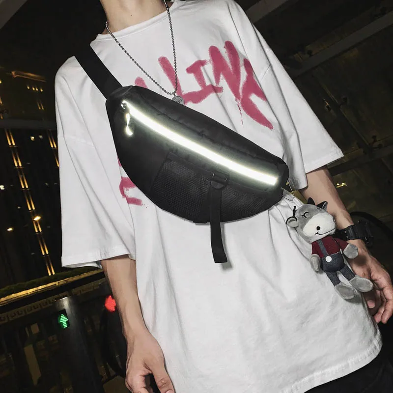 

Sports Chest Bag Street Style Waist Bag Unisex Trend Hip Fanny Pack Reflective Stripe Crossbody Pouch Men Belt Banana Bags
