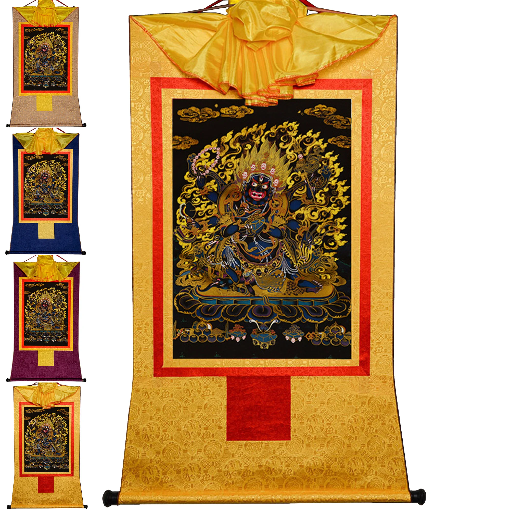 

Gandhanra Tibetan Thangka Painting Art,Mahakala,Protector Deity,Thangka Tapestry Wall Art with Scroll, Meditation Zen Home Decor