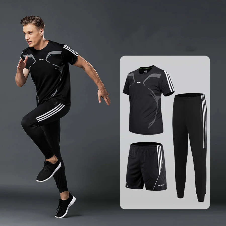 Мужской спортивный костюм для бега и комплект короткая футболка брюки