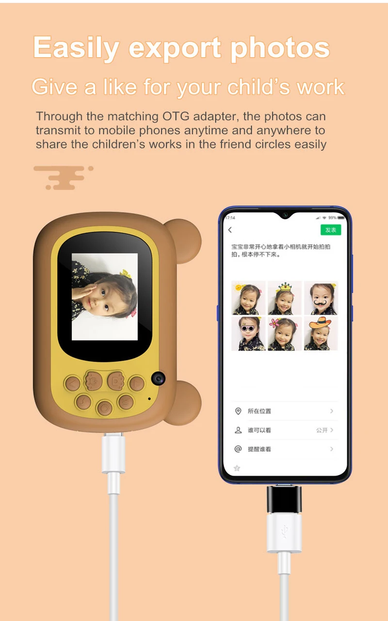 2.4inch IPS Digital Children Camera Printable Kids Thermal Children's Educational Toys Gift Video Polaroid |