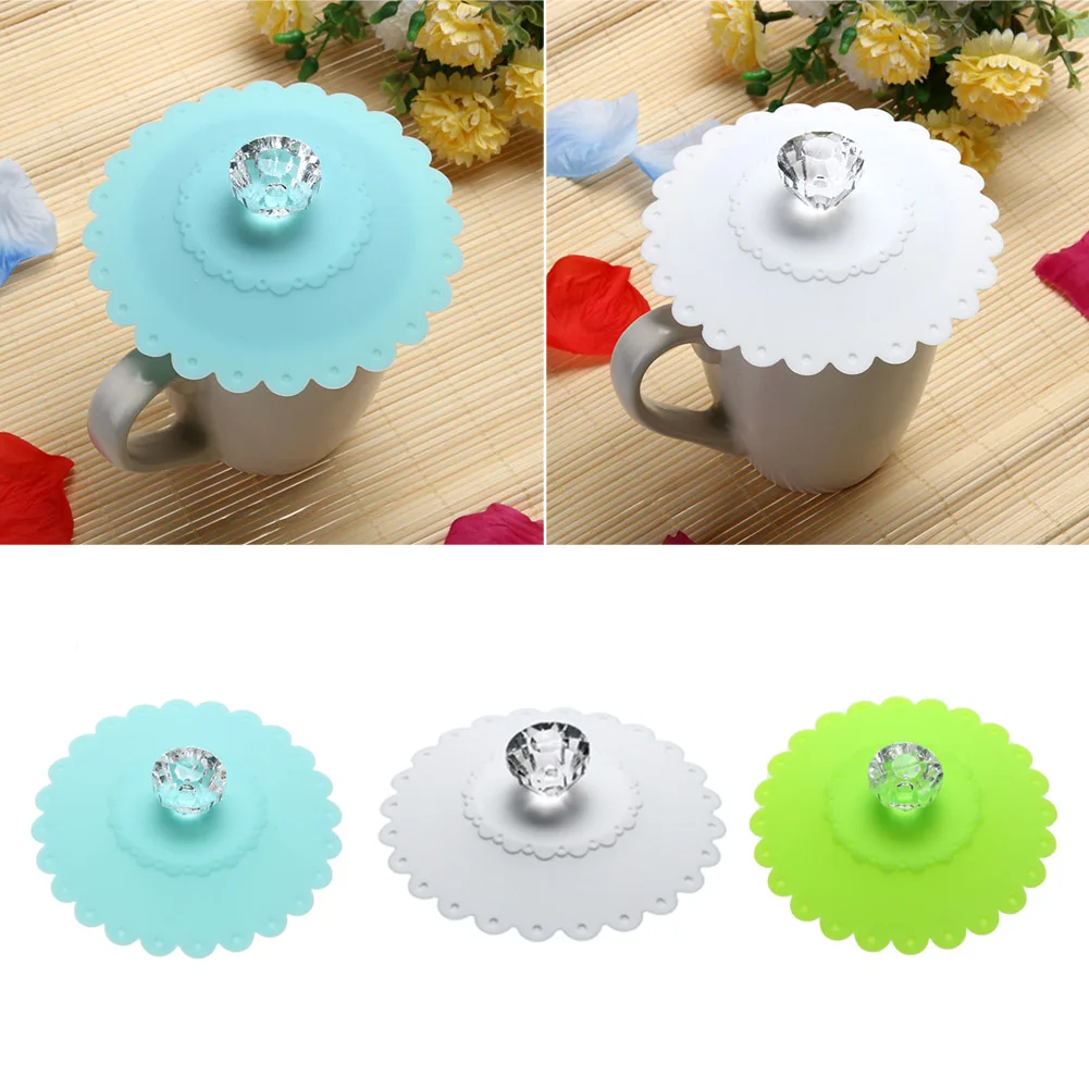 

Transparent Diamond with Flowers Pattern Cup Lids Dust-Proof Silicone Mug Covers Bright Color Drink Cup Lids