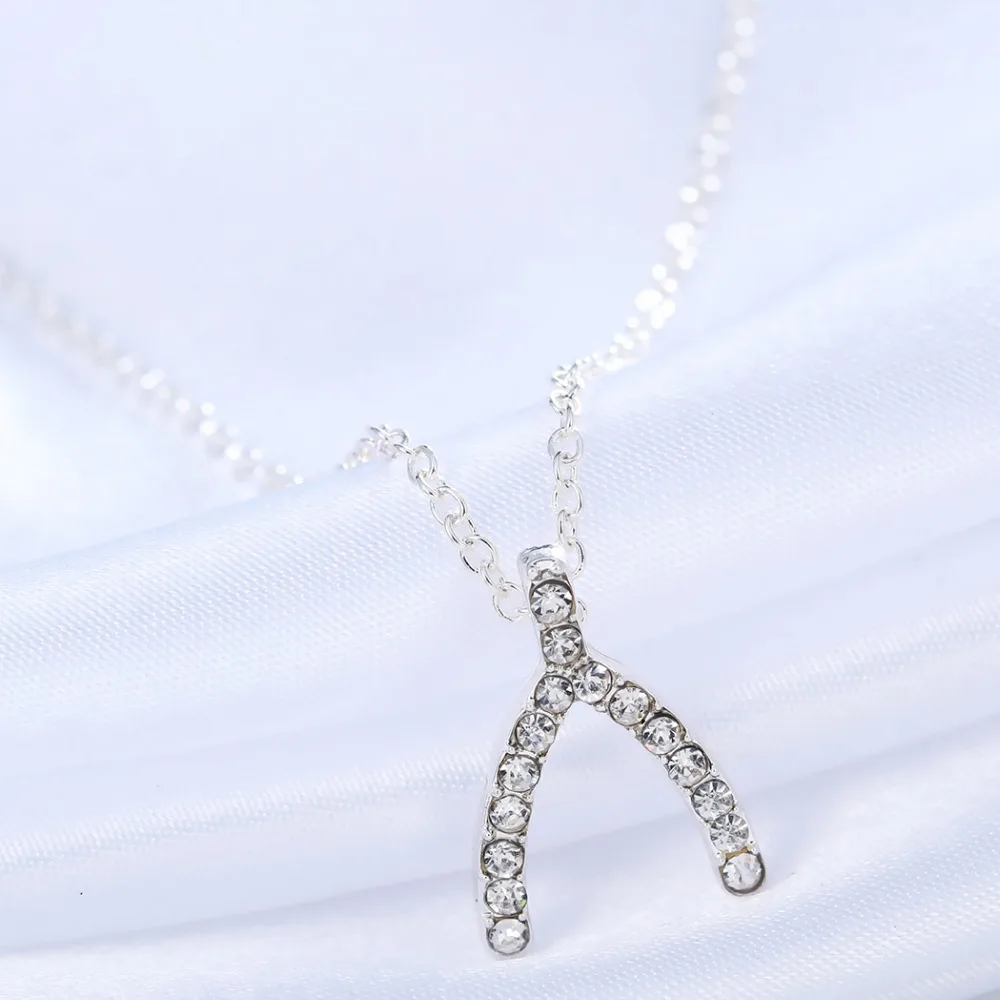 Chandler 10pcs/Lot Wishbone Pendant Necklaces Filled Clear Crystal Chain Link Lucky Choker Love Jewelry For Women | Украшения и