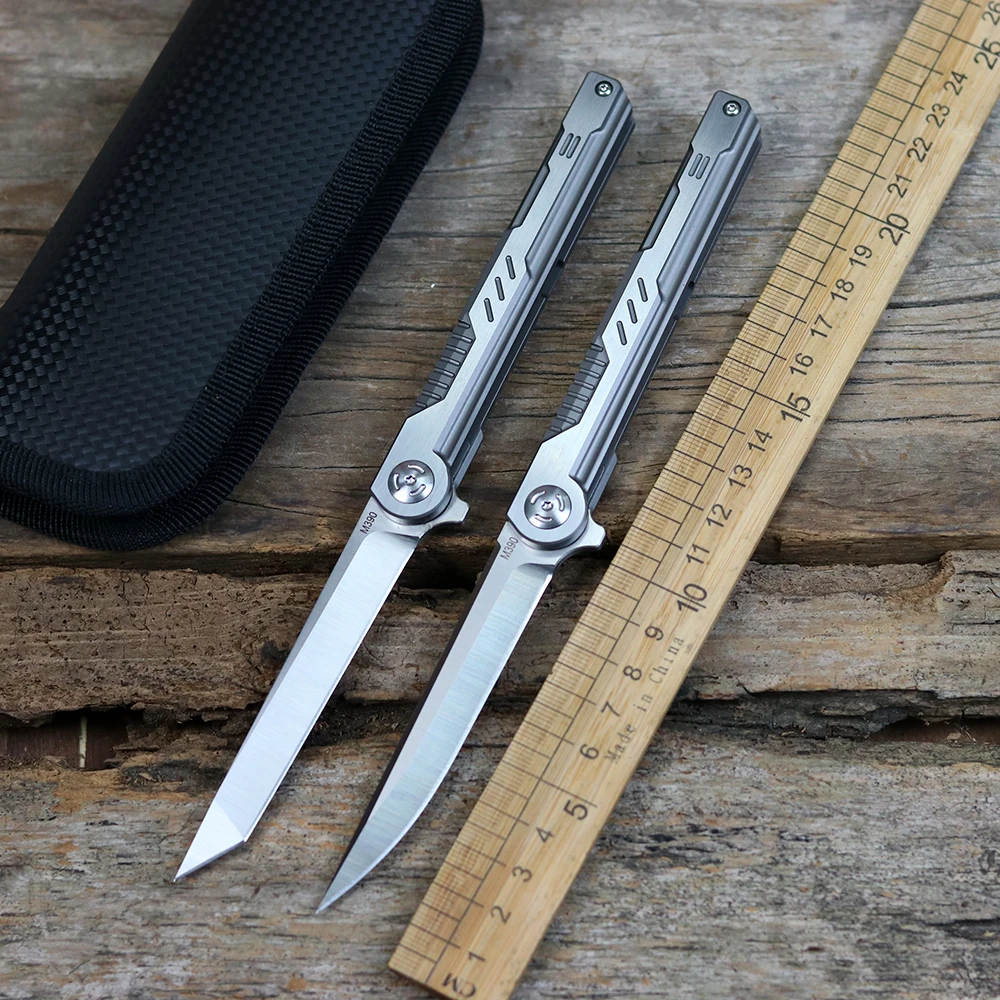 

New folding pen M390 blade TC4 titanium alloy handle tactical camping tool self-defense life-saving fruit EDC hunting knife