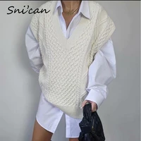 snican white v neck sweater za 2021 women vintage pullover ladies tops jumper mujer casual outwear designer femme chandails pull