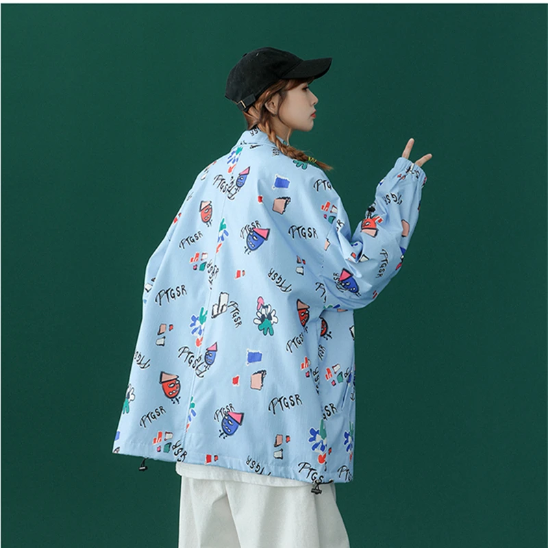 

Women Jacket Spring And Autumn Jacket Women Cartoon Bomber Jacket Casual Loose Plus Size Street Hip Hop Women's Windbreaker 2021
