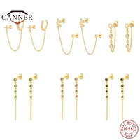 canner 925 sterling silver stud earrings for women exquisite colored zircon piercing chain earring cartilage earings jewelry