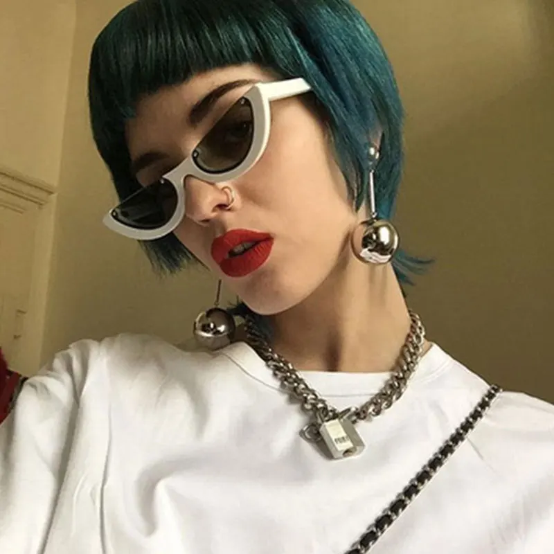 

2021 Fashion Cool Glasses Small Size Half Frame Cat Eye Sunglasses Women Eyewear Candy Colors Lens Lady Sun Glasses Mirror
