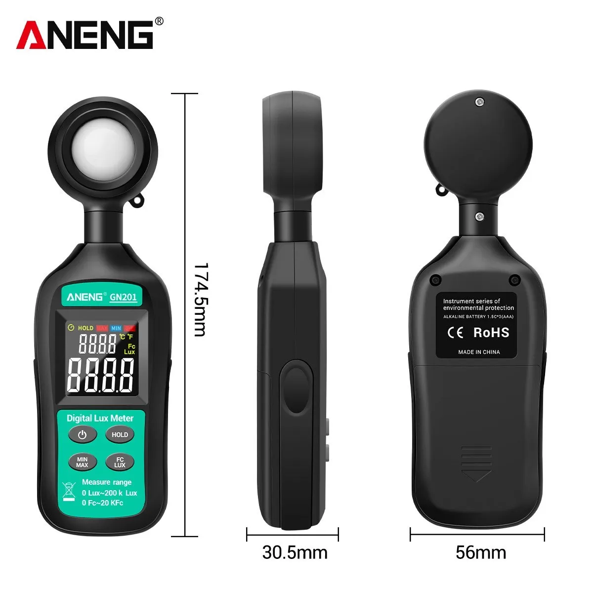 

ANENG Mini Digital Lux Meter 0-20,0000 Lux Illuminance Meter LCD Display Handheld Illuminometer High Precision Light Meter