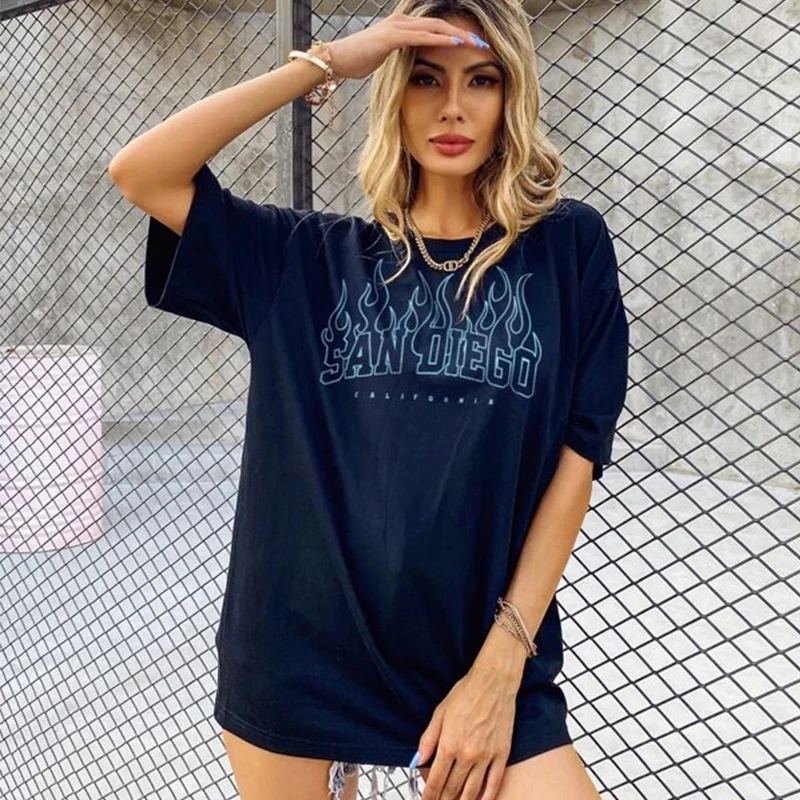 Модная винтажная уличная женская футболка с надписью пламя футболки принтом