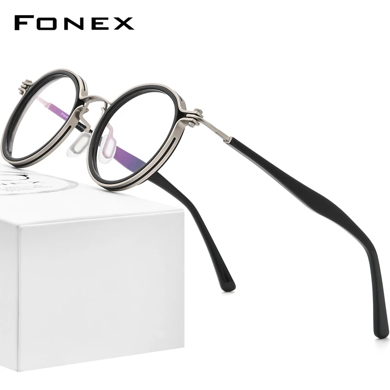 

FONEX Alloy Eyeglasses Frame Men Retro Vintage Round Prescription Glasses 2021 New Women Optical Korean Screwless Eyewear F1024