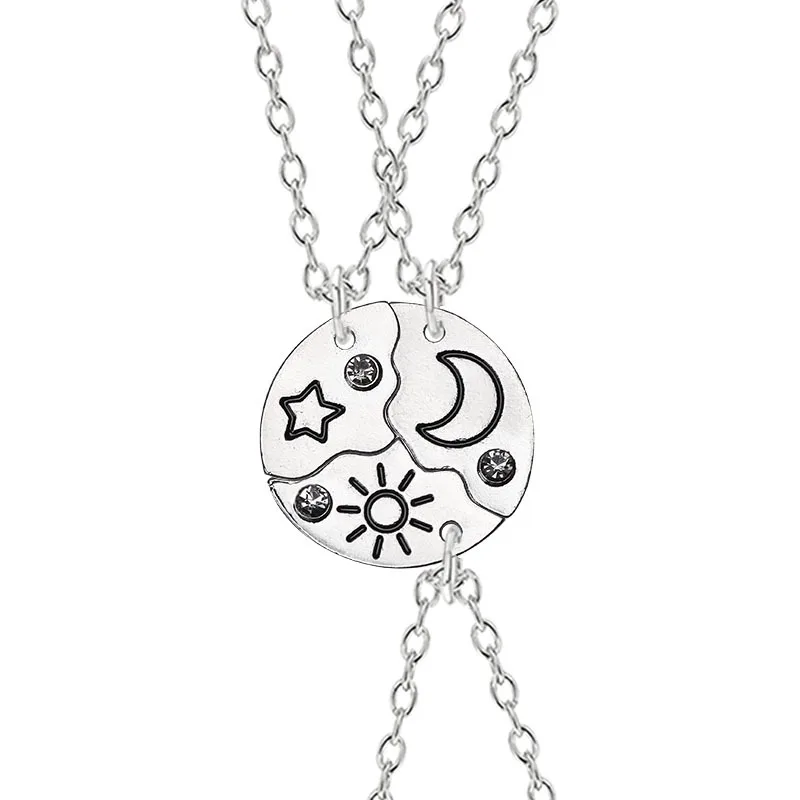 

3 Piece Set Sun Moon Star Pendant Necklace Best Friend Bff Friendship Couple Necklace Fashion Jewelry