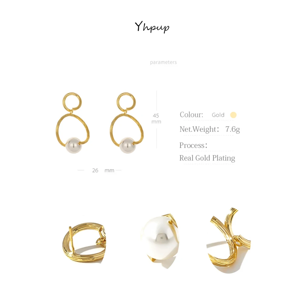 Yhpup Korean Minimalist Dangle Earrings Personality Imitation Pearls Metal Gold Oorbellen Pendientes Mujer Moda 2019 | Украшения и
