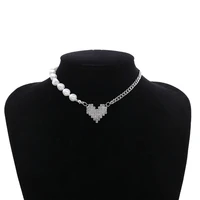 elegant rhinestone heart choker necklace for women vintage statement beads imitation pearl necklaces fashion jewelry
