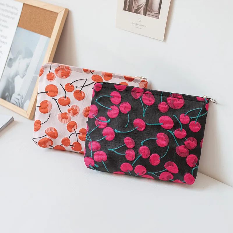 

Jacquard Fabric Cosmetic Bag Women Large Mobile Phone Cosmetic Lipstick Storage Bag Sweet Floral Makeup Pouch Zipper Beauty Case