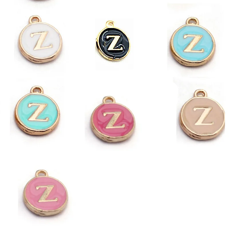 Z Ckysee, 10 шт./лот, 12*14 мм, черный, белый, розовый цвет, эмаль, алфавит, начальные буквы, Подвески ручной работы, подвеска для Diy браслета, изготовления ювелирных изделий - Окраска металла: Z